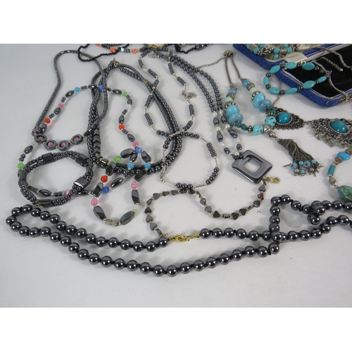 578 - Hematite necklaces and bracelets and Native american style faux turqouise costume jewellery