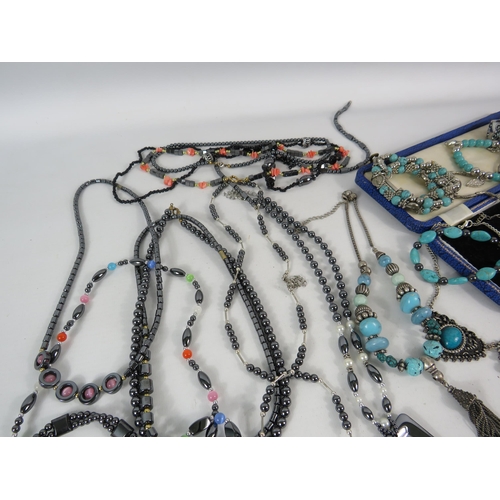 578 - Hematite necklaces and bracelets and Native american style faux turqouise costume jewellery