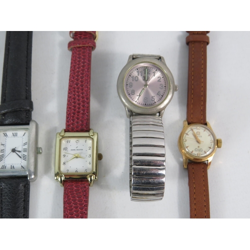 593 - Six quartz and one mechanical ladies wristwatches.