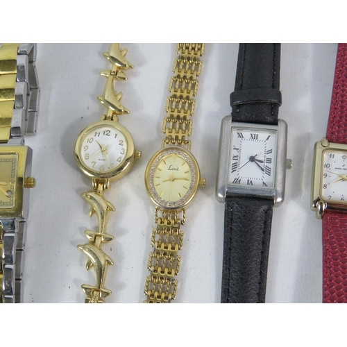 593 - Six quartz and one mechanical ladies wristwatches.