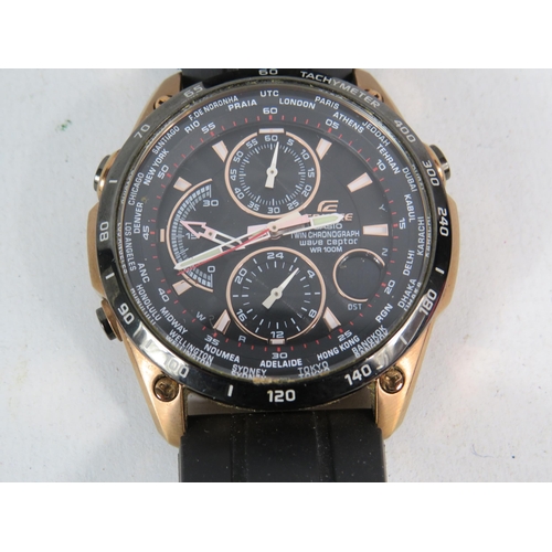 596 - Casio Edifice mens wristwatch, requires new battery.