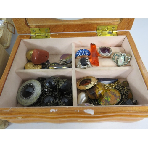 598 - 3 Jewellery boxes and costume jewellery contents.