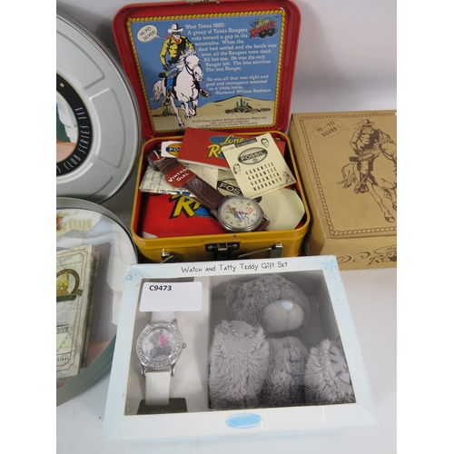 604 - Walt disney Dumbo collectors watch with tin, Lone Ranger watch with tin and a tatty teddie watch gif... 