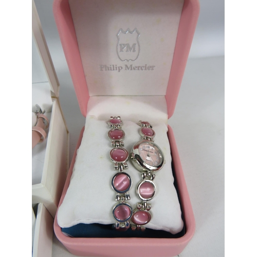 606 - Three ladies watch and bracelet/necklace gift sets in boxes.