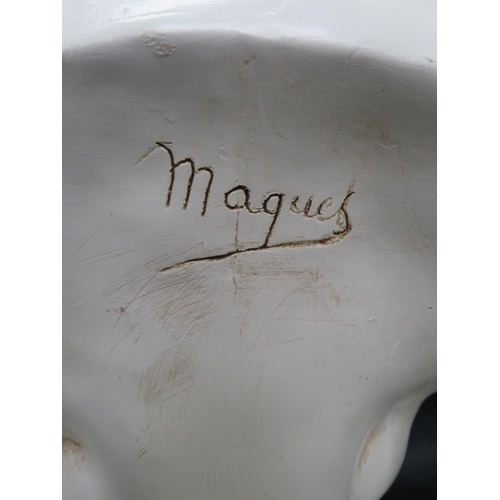 707 - Modern cast plaster bust of a young lady which bears the signature of Maquel, 21.5