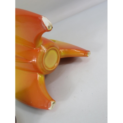 709 - Paul Cardew bright yellow and orange rocket ship teapot, possibly a second as unstamped (faults to t... 