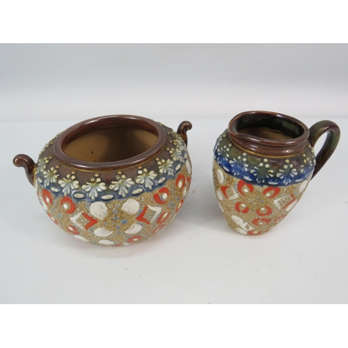 713 - Royal Doulton Lambeth Slaters Patent milk jug and sugar bowl.