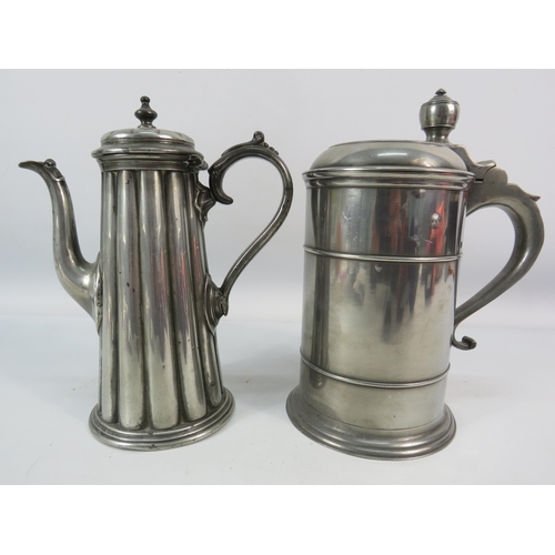 717 - Danish Pewter lidded tankard plus a James Dixon pewter coffee pot.