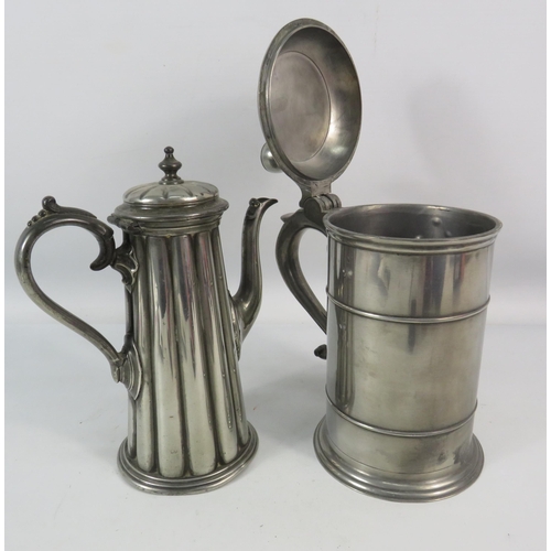 717 - Danish Pewter lidded tankard plus a James Dixon pewter coffee pot.