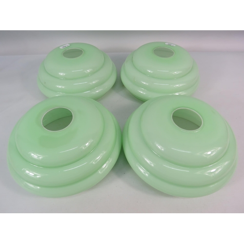 721 - Four art deco opaque green light shades.