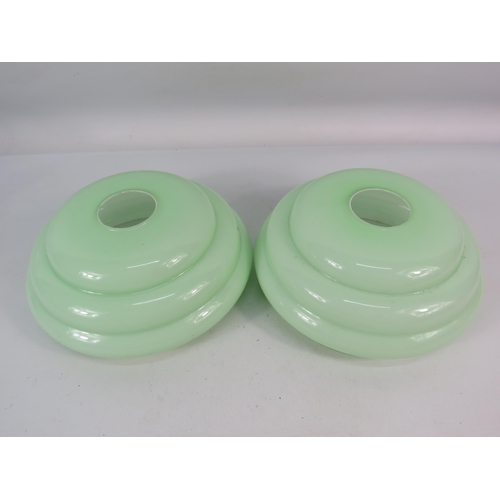 721 - Four art deco opaque green light shades.