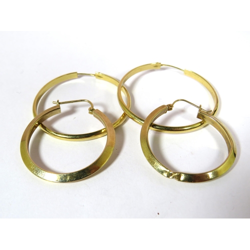 684 - Two pairs of large 9ct Yellow Gold Hoops 40 & 30mm. Total Weight 5.2g