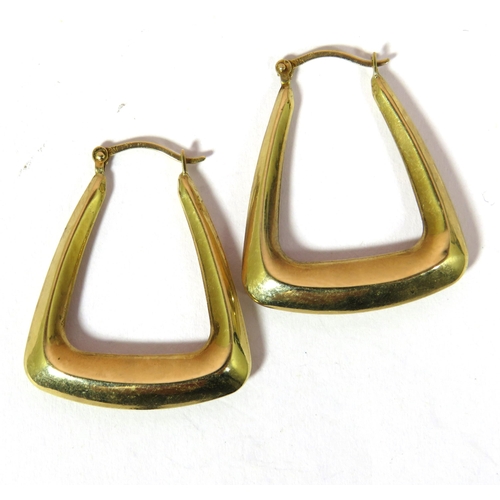 685 - Pair of 9ct Yellow Gold Elongated Square Hoops of 25mm.  Weight 1.2g