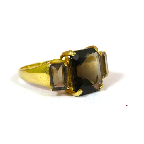 688 - 10ct Yellow Gold Ring set with Smokey Quartz . Finger size 'O'   2.4g