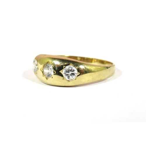 691 - Edwardian Style Yellow Gold ring set with Three CZ stones. Finger size 'W-5'  2.8g