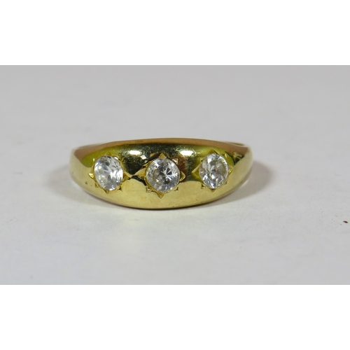 691 - Edwardian Style Yellow Gold ring set with Three CZ stones. Finger size 'W-5'  2.8g