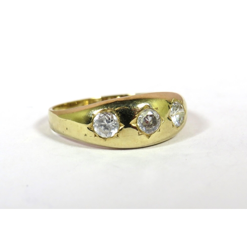 691 - Edwardian Style Yellow Gold ring set with Three CZ stones. Finger size 'W-5'  2.8g