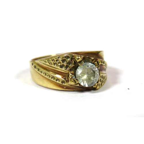 692 - 9ct Yellow Gold Ring set with a large White Sapphire.  Finger size 'S-5'  5.3g