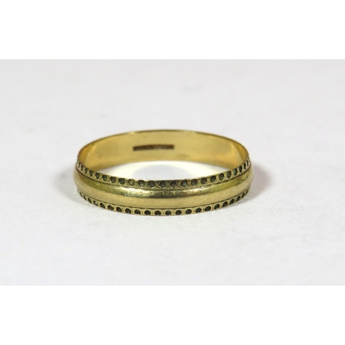 698 - 9ct Yellow Gold Band with decorated edges. Finger size 'R'  1.3g