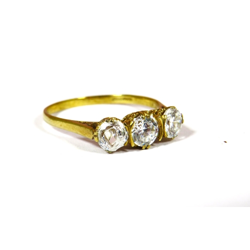 699 - 9ct Yellow Gold Ring set with Triple CZ stones. Finger size 'T-5'  2.2g