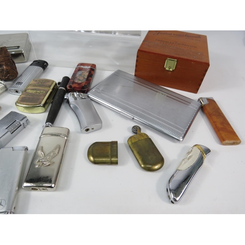 1191 - Selection of various novelty and vintage lighters, smoking pipe, cigarette case etc.