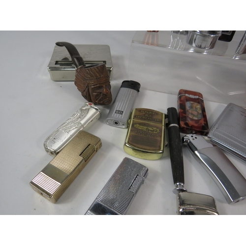 1191 - Selection of various novelty and vintage lighters, smoking pipe, cigarette case etc.