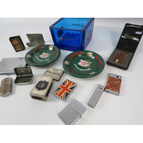 1196 - Vintage lighter, Rothmans blue glass dish, cigarette case etc.