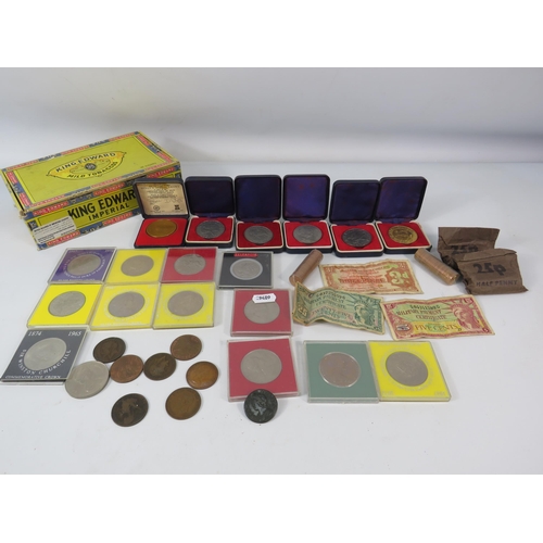 1197 - Large selection of cupro nickle coins and a George II 1756 half penny, american military tokens etc.
