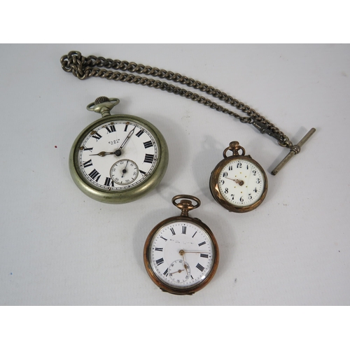 1380 - Eden 800 silver ladies pocket watch in running order, a sterling silver albert chain and T bar (37 g... 