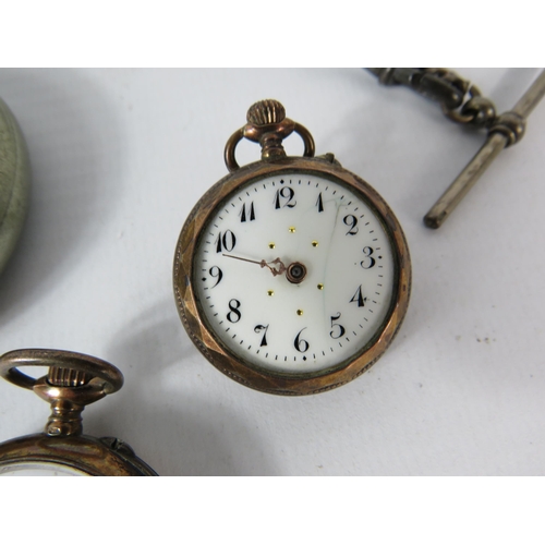 1380 - Eden 800 silver ladies pocket watch in running order, a sterling silver albert chain and T bar (37 g... 