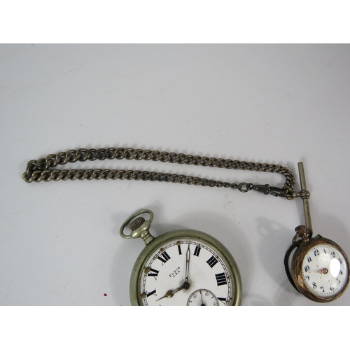 1380 - Eden 800 silver ladies pocket watch in running order, a sterling silver albert chain and T bar (37 g... 