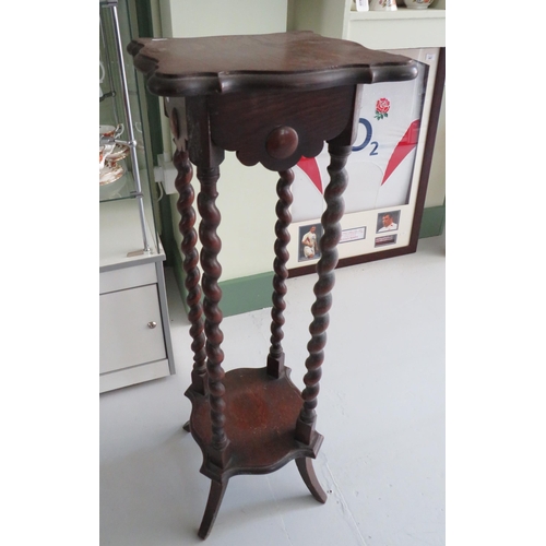 1555 - Early 20th century oak pot stand with barley twist legs, 38