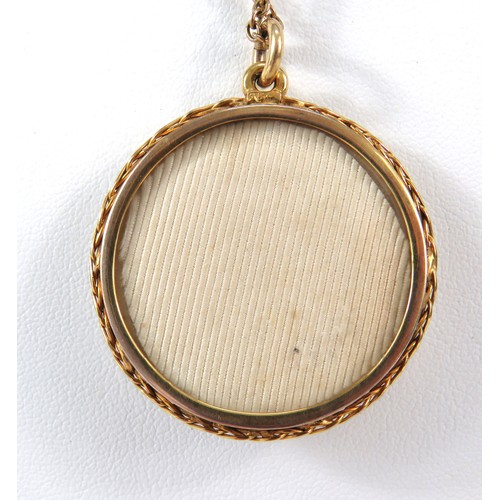 362A - Victorian 15ct Yellow Gold Mourning Locket with Hand tinted image to one side. Hung on a 16 inch 9ct... 