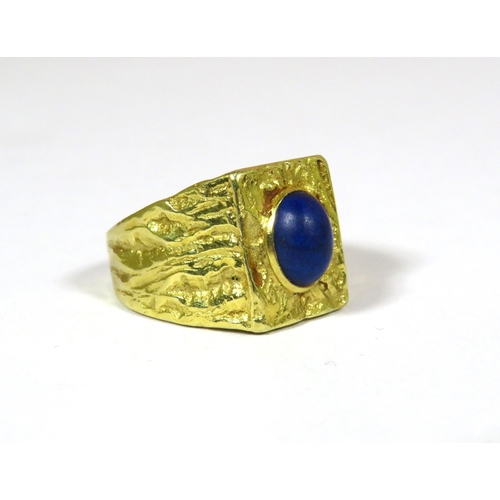 429 - 18ct Yellow Gold, Unmarked (chem tested) Lapis set ring.  Finger size 'P'   10.6g