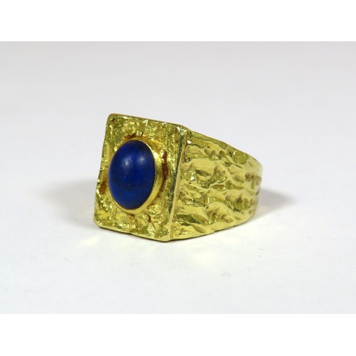 429 - 18ct Yellow Gold, Unmarked (chem tested) Lapis set ring.  Finger size 'P'   10.6g