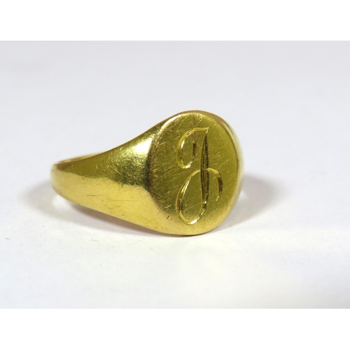 430 - 18ct Yellow Gold (unmarked but Chem Tested) Asian gold Signet ring.  Finger size 'R'  6.9g