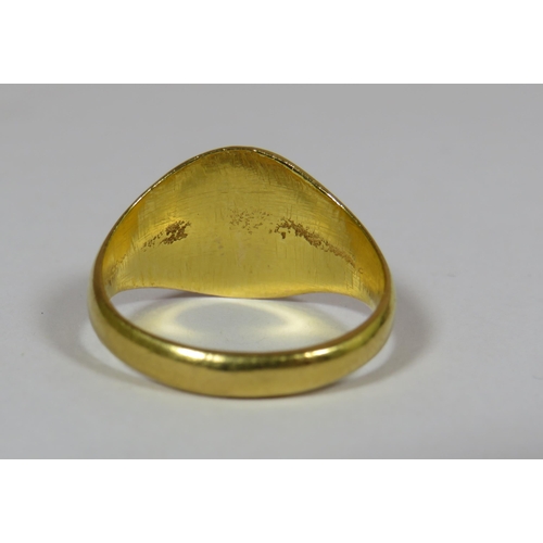 430 - 18ct Yellow Gold (unmarked but Chem Tested) Asian gold Signet ring.  Finger size 'R'  6.9g