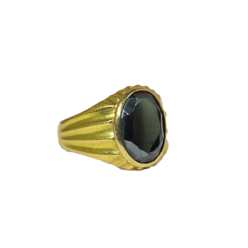 431 - Unmarked Asian Gold (Chem Tested 18ct) Obsidian set Signet Ring.  Finger size 'T'   12.8g