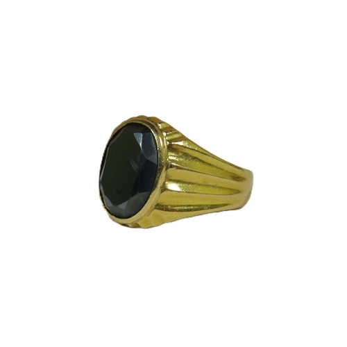 431 - Unmarked Asian Gold (Chem Tested 18ct) Obsidian set Signet Ring.  Finger size 'T'   12.8g