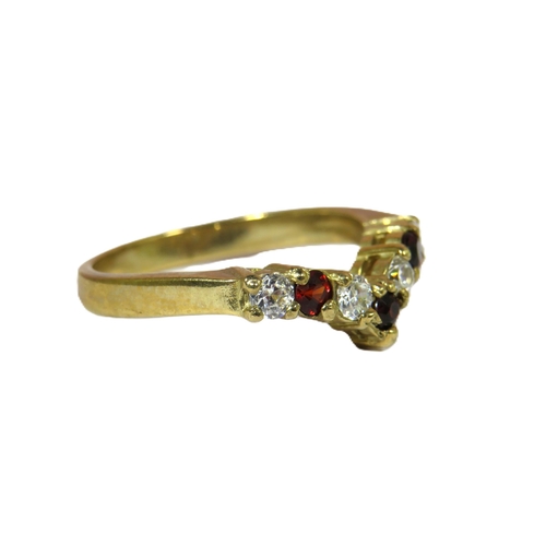 440 - 9ct Yellow Gold CZ Set Wishbone Ring. Finger size 'Q'  3.0g