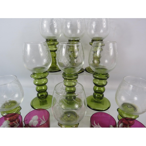 446 - Selection of German Roemer hock glasses etc