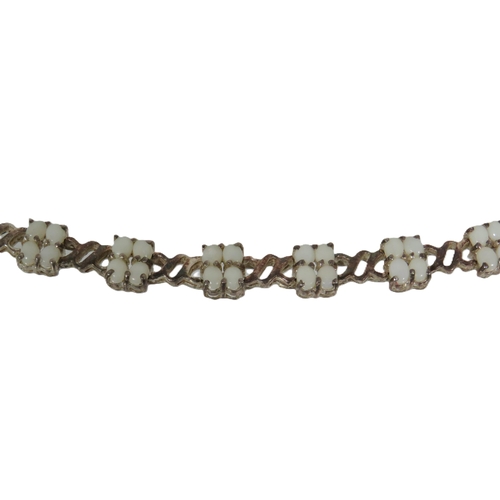 455 - 925 Silver, White Opal Set 7 Inch Bracelet.