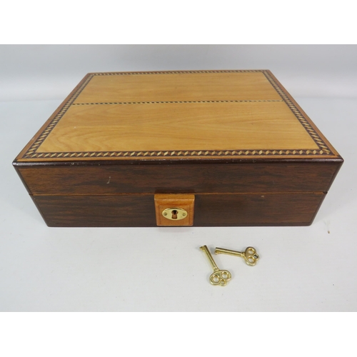 456 - Wooden Humidor Cigar box with marquetry detail to the lid, 11.5