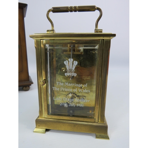 457 - Shortland Bowen brass skeleton carriage clock commemorating The Prince of Wales and Diana wedding (i... 