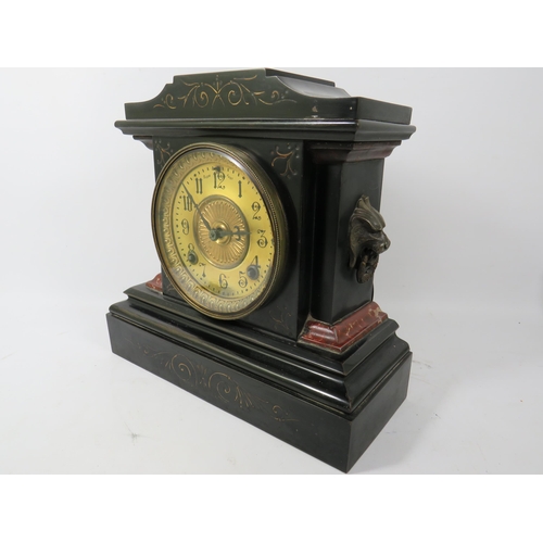 461 - Vintage American made Slate Bodied Mantle Clock By Ansonia in working order. See photos.