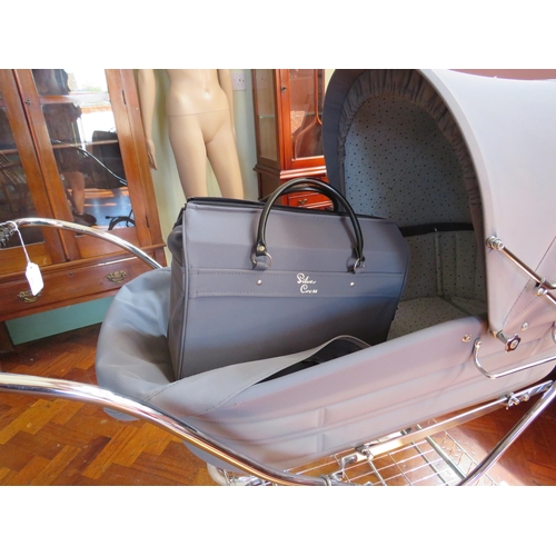 473 - Silver cross pram with canopy, cover, under tray and accessories bag, 45