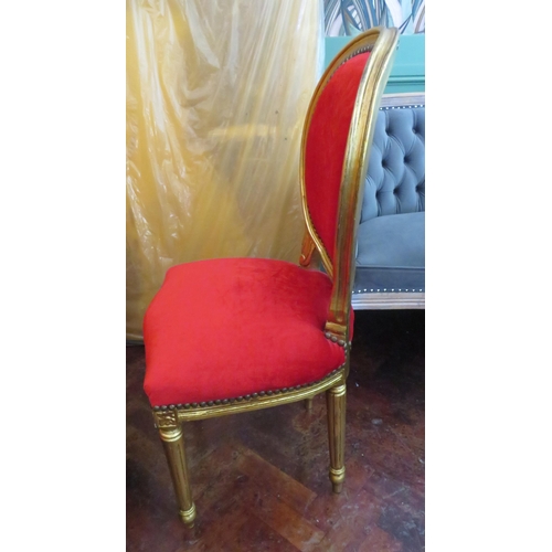 477 - Reproduction red and gilt French Louis XVI style chair, 40