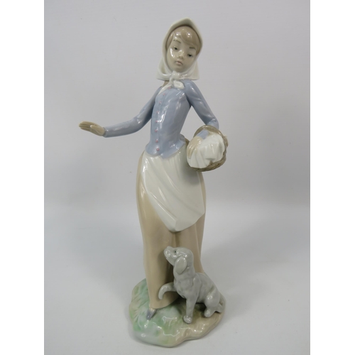 45 - Nao figurine of a girl with a basket and dog at her feet, 10.5