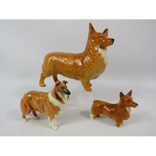 47 - Three Beswick dog figurines Corgis and Rough collie.