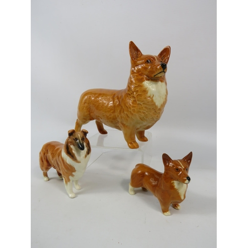 47 - Three Beswick dog figurines Corgis and Rough collie.